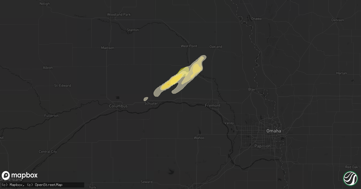 Hail map in North Bend, NE on April 23, 2026