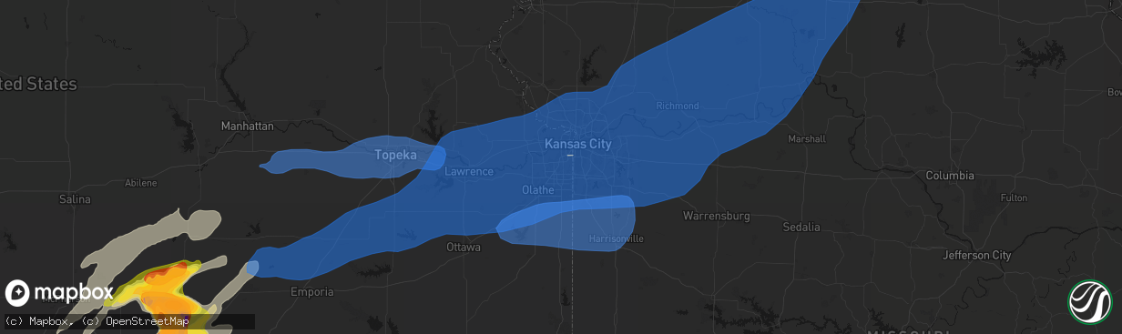 Hail map in Overland Park, KS on April 23, 2026