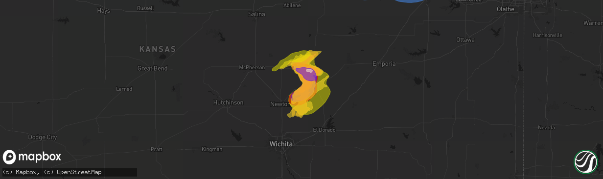 Hail map in Peabody, KS on April 23, 2026