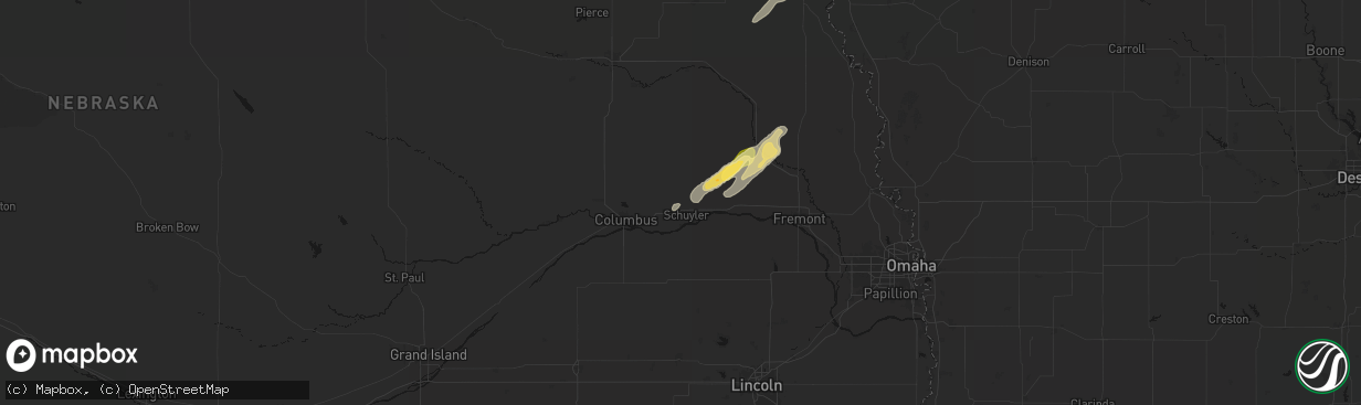 Hail map in Schuyler, NE on April 23, 2026