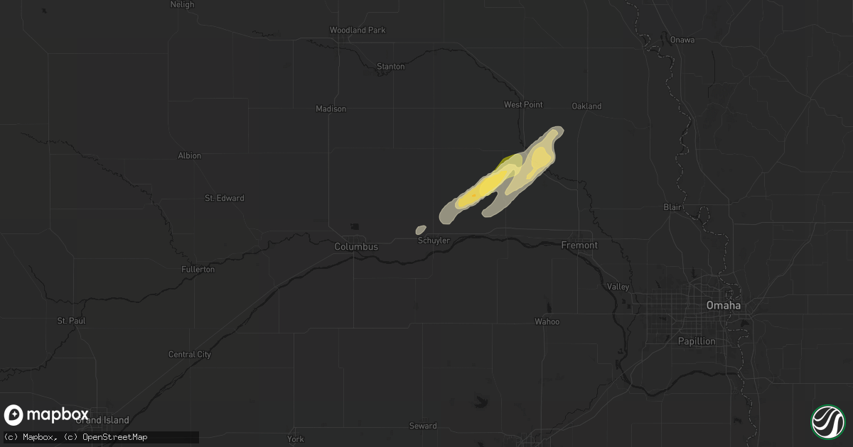 Hail map in Schuyler, NE on April 23, 2026
