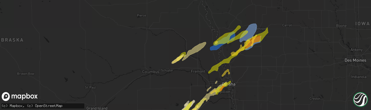 Hail map in Scribner, NE on April 23, 2026