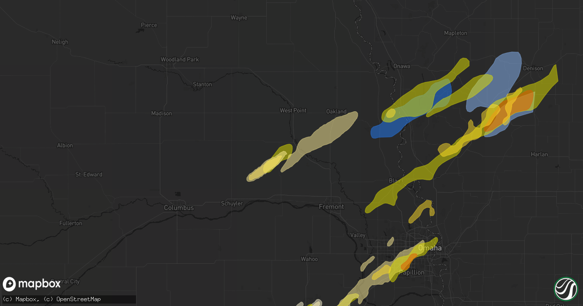 Hail map in Scribner, NE on April 23, 2026
