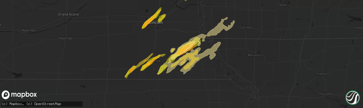 Hail map in Tecumseh, NE on April 23, 2026