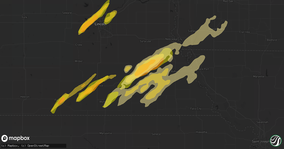 Hail map in Tecumseh, NE on April 23, 2026