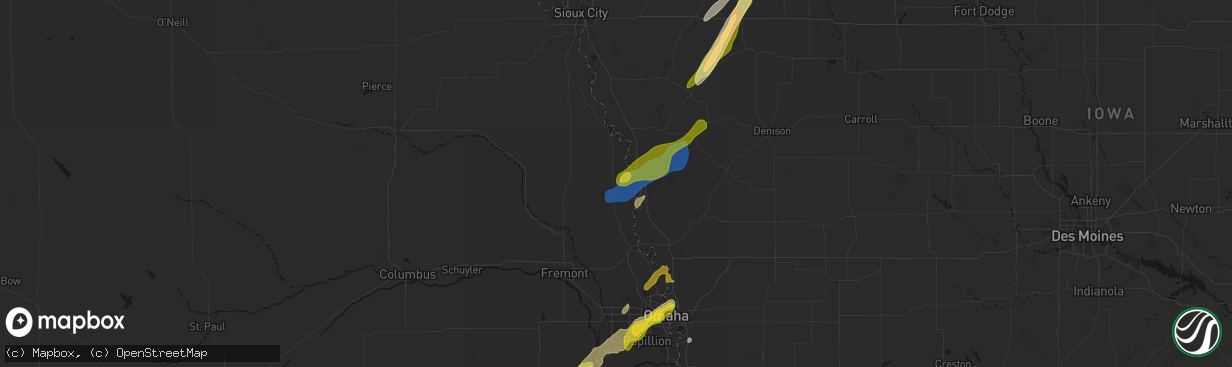 Hail map in Tekamah, NE on April 23, 2026