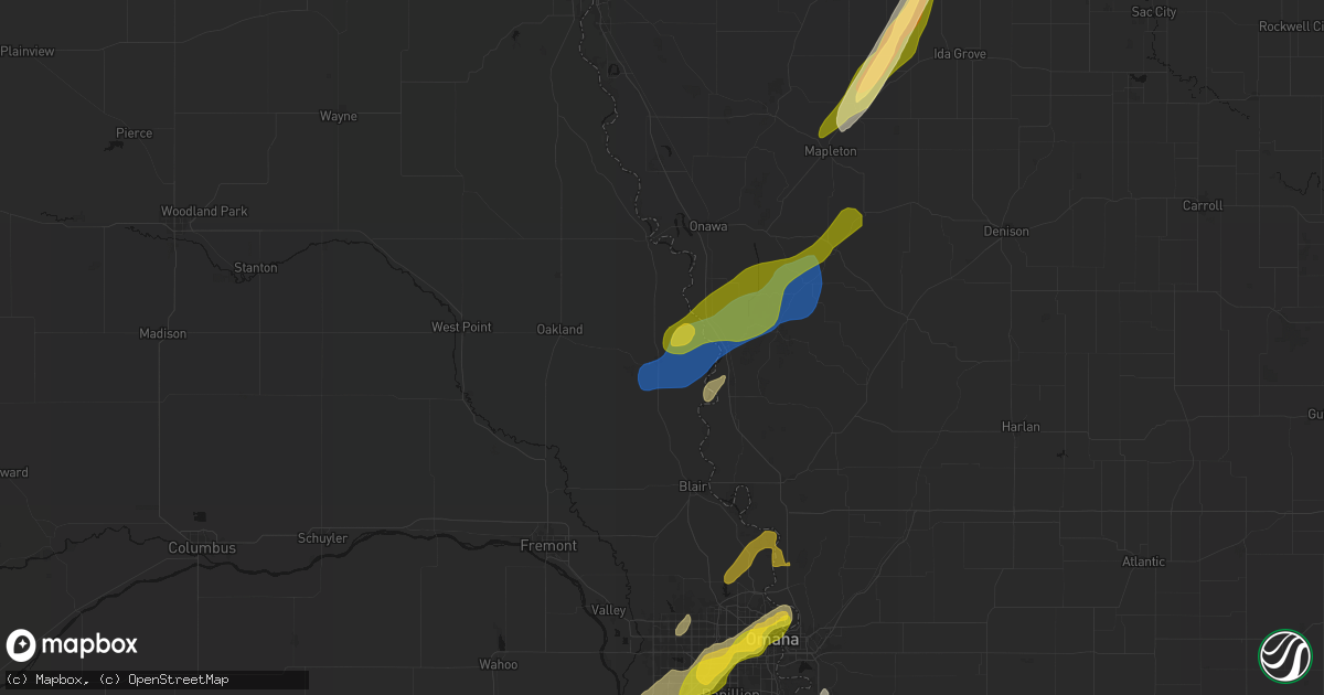 Hail map in Tekamah, NE on April 23, 2026