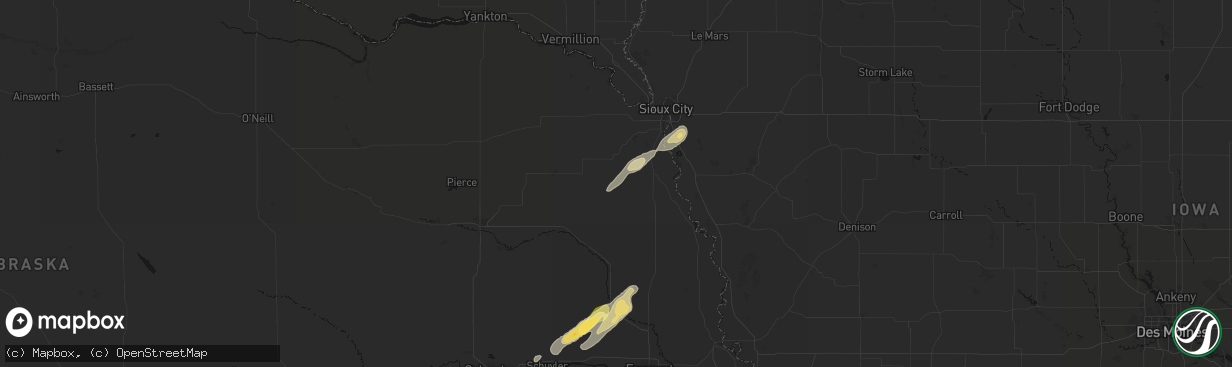 Hail map in Thurston, NE on April 23, 2026