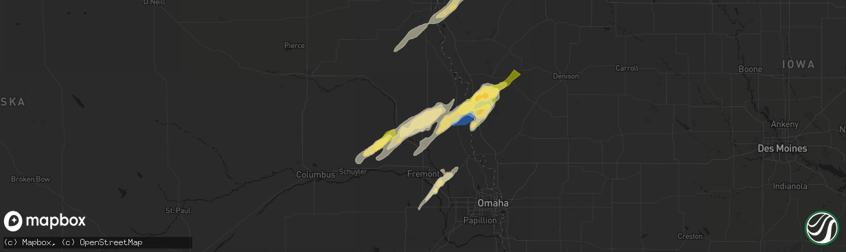 Hail map in Uehling, NE on April 23, 2026