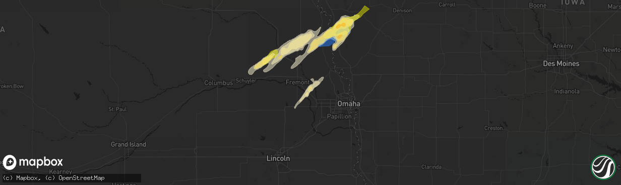 Hail map in Valley, NE on April 23, 2026