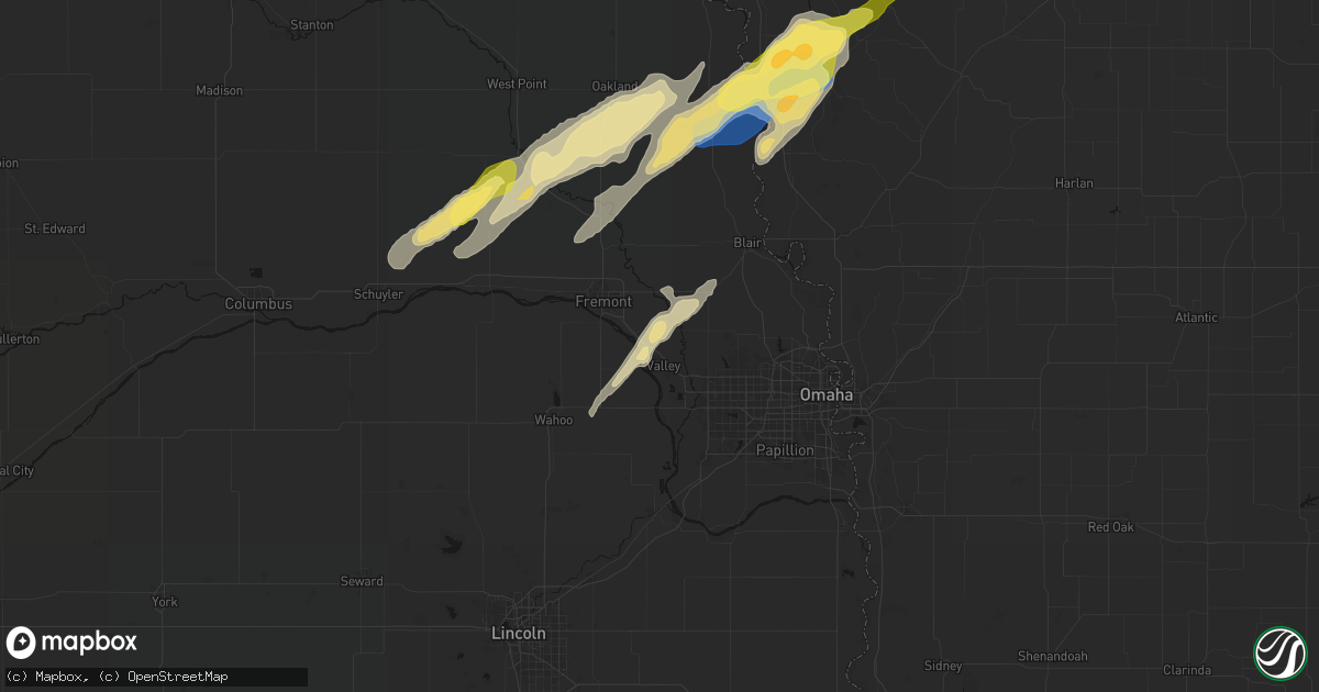 Hail map in Valley, NE on April 23, 2026