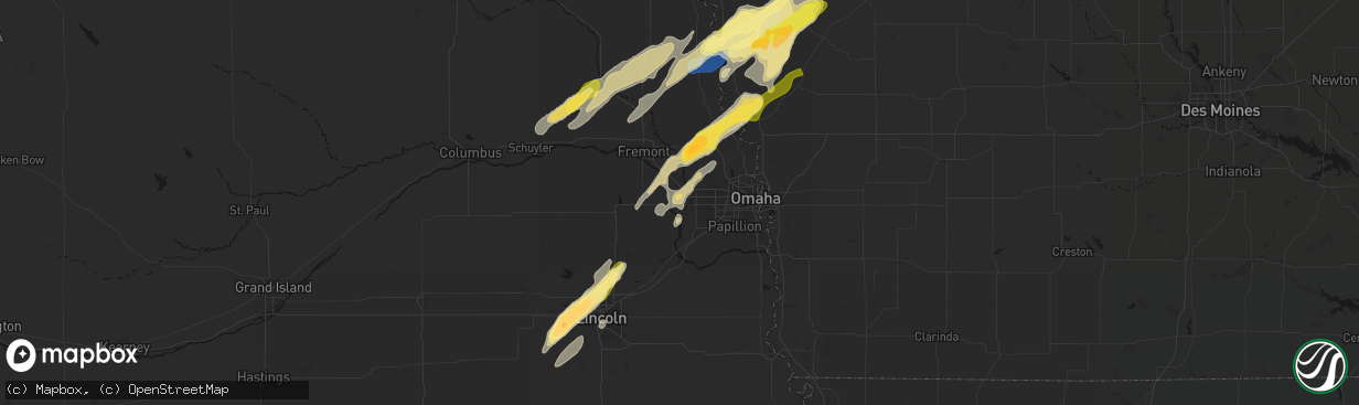 Hail map in Waterloo, NE on April 23, 2026