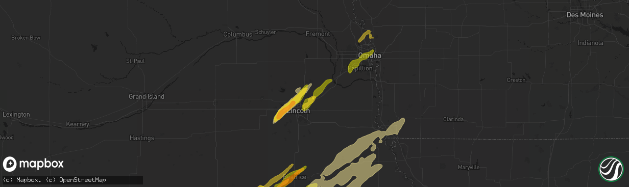 Hail map in Waverly, NE on April 23, 2026