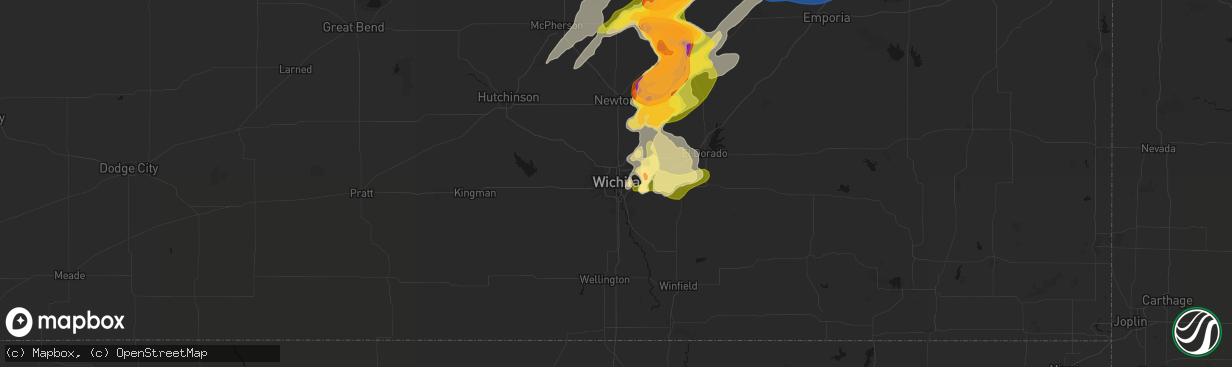 Hail map in Wichita, KS on April 23, 2026