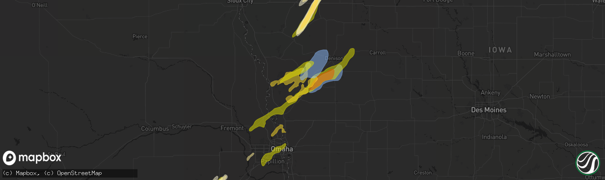 Hail map in Woodbine, IA on April 23, 2026