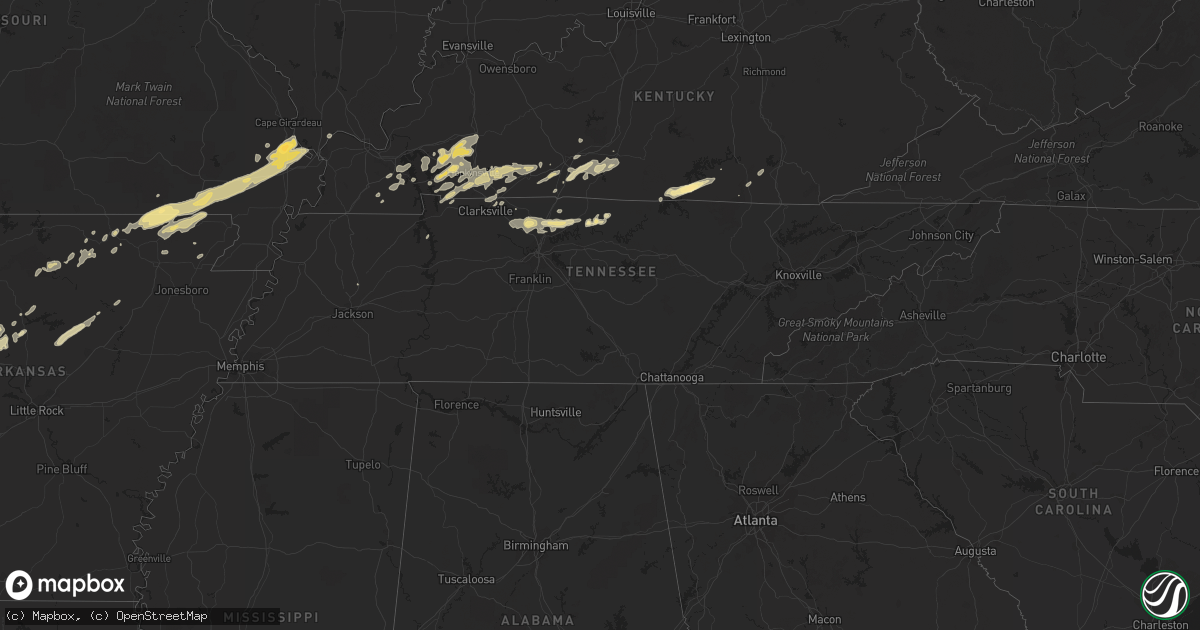 Hail map in Tennessee on April 24, 2011