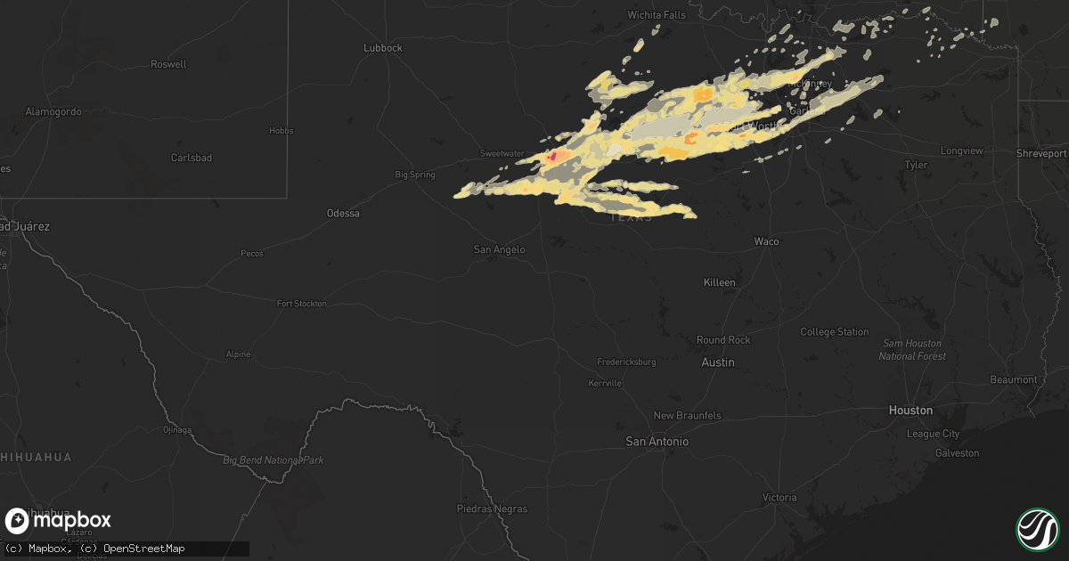 Hail map in Texas on April 24, 2011