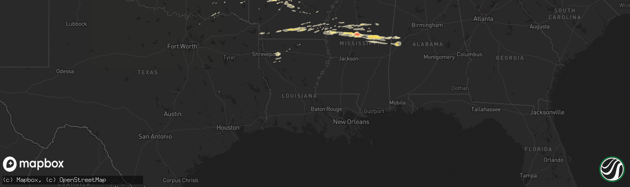 Hail map in Louisiana on April 24, 2014