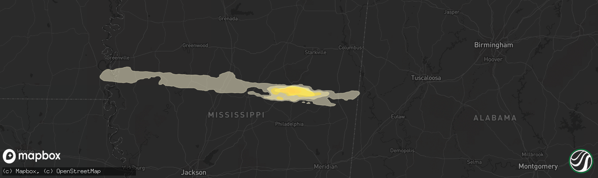 Hail map in Louisville, MS on April 24, 2014