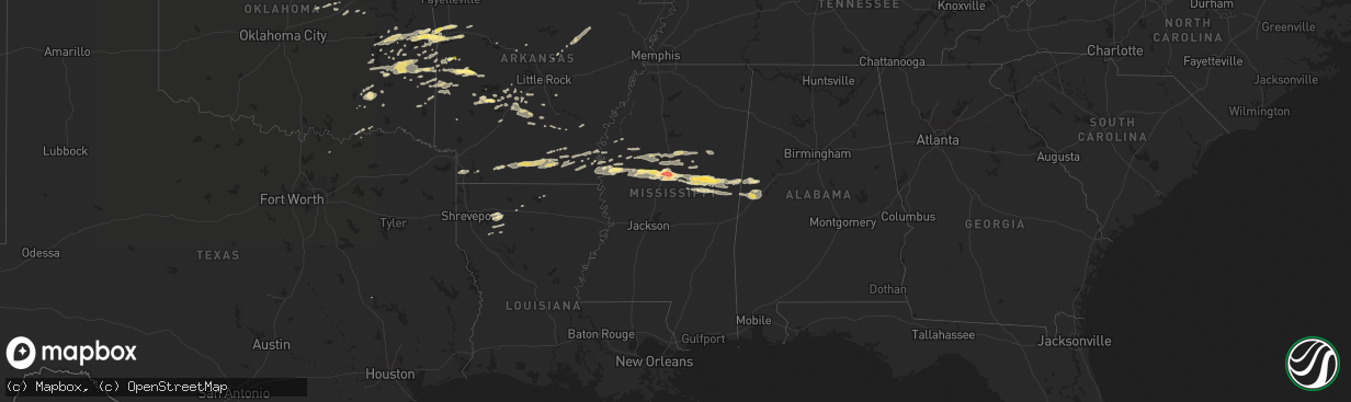 Hail map in Mississippi on April 24, 2014