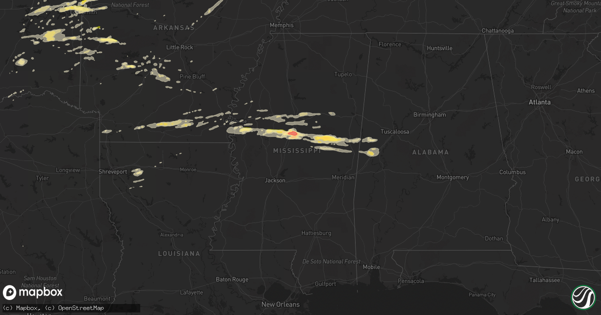 Hail map in Mississippi on April 24, 2014