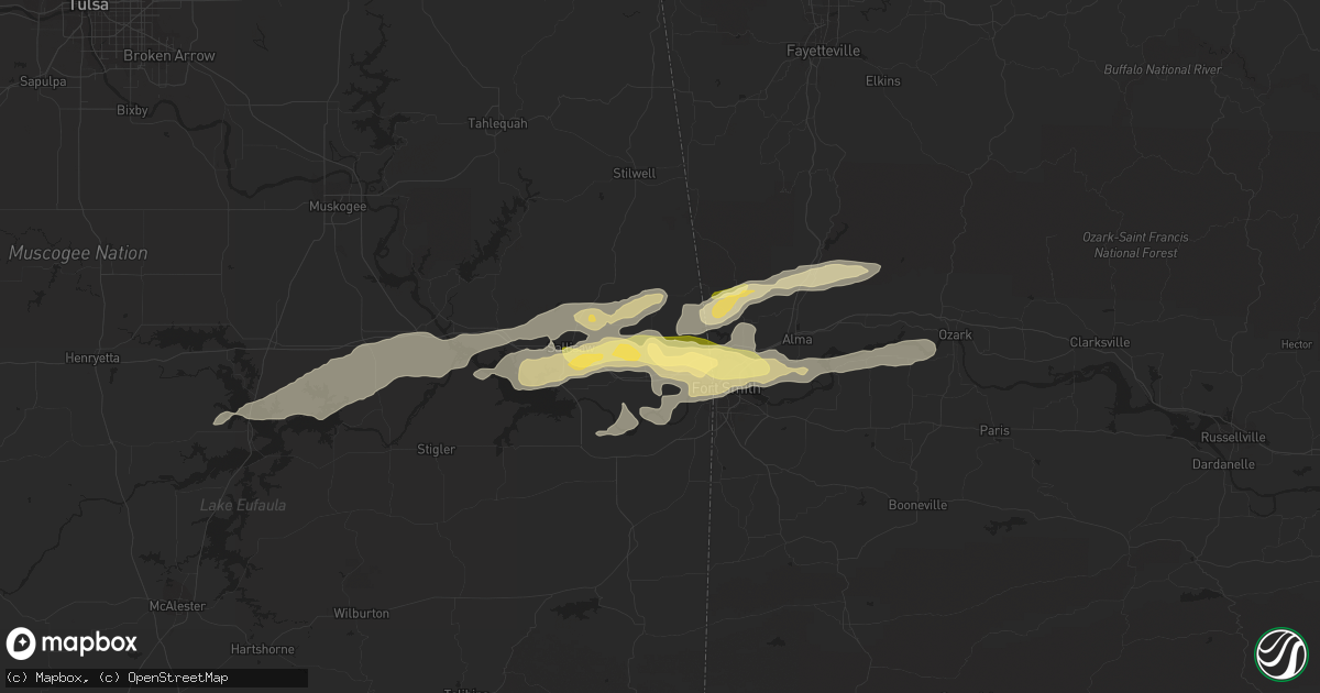 Hail map in Muldrow, OK on April 24, 2014