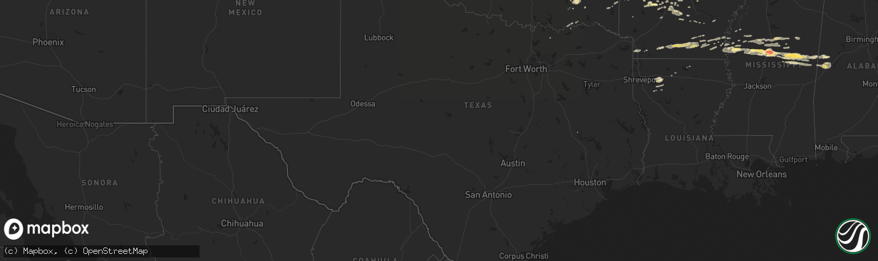 Hail map in Texas on April 24, 2014