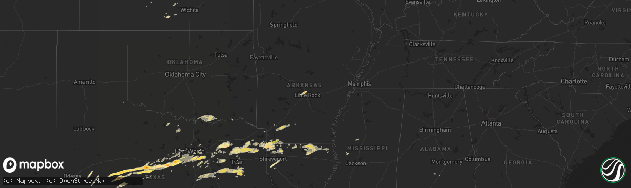 Hail map in Arkansas on April 24, 2015