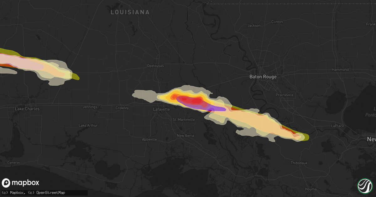 Hail map in Breaux Bridge, LA on April 24, 2015