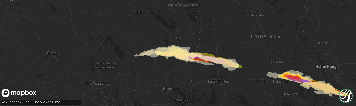 Hail map in Kirbyville, TX on April 24, 2015