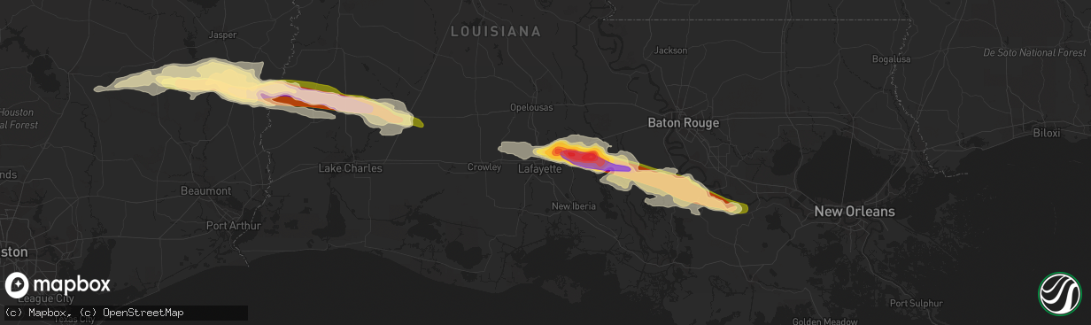 Hail map in Lafayette, LA on April 24, 2015