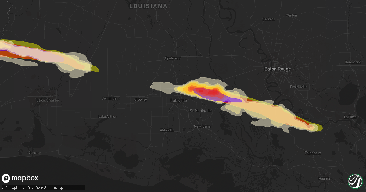 Hail map in Lafayette, LA on April 24, 2015