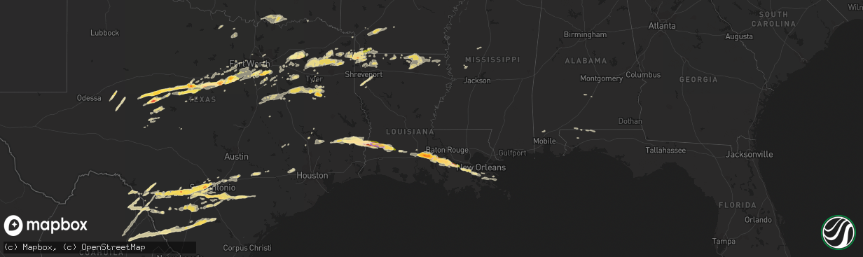 Hail map in Louisiana on April 24, 2015