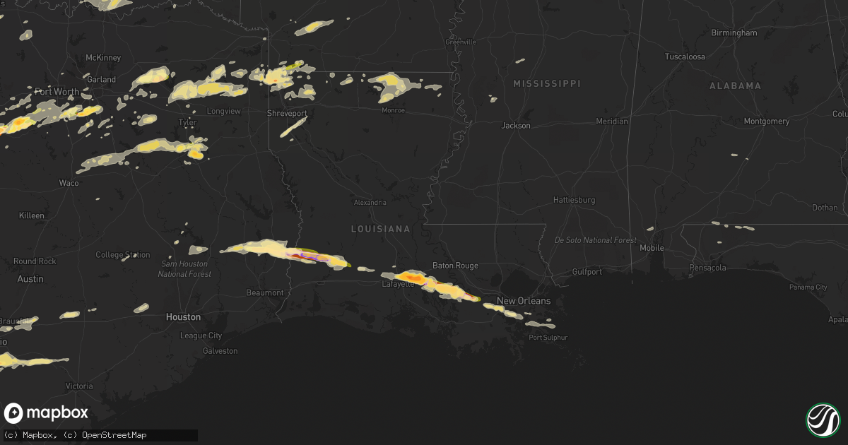 Hail map in Louisiana on April 24, 2015