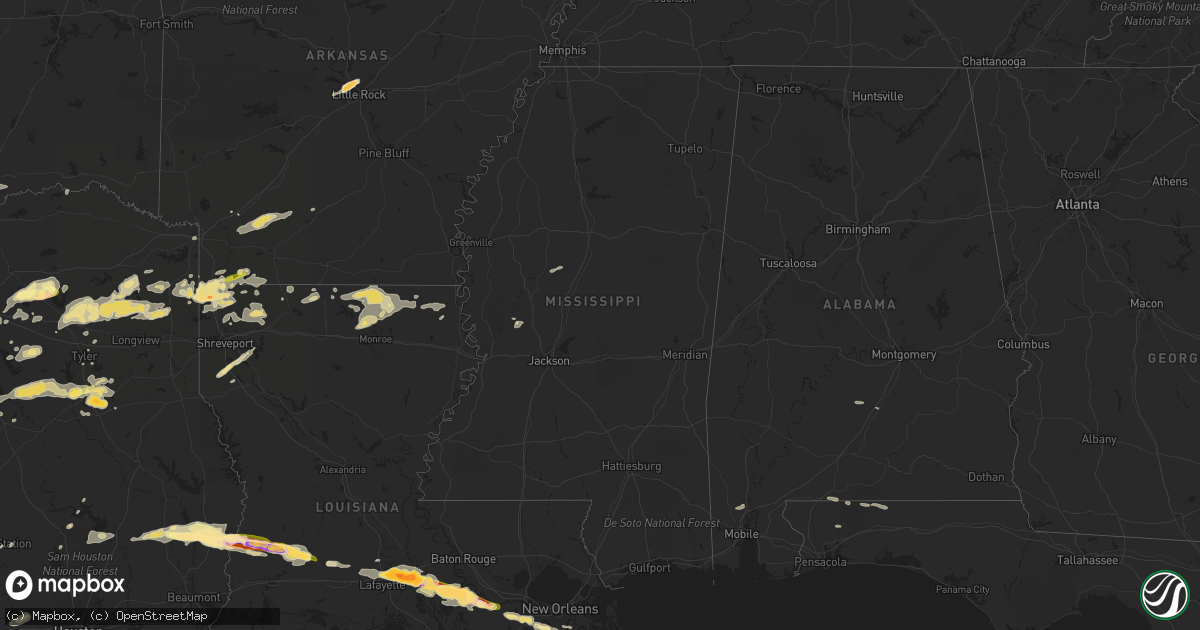 Hail map in Mississippi on April 24, 2015