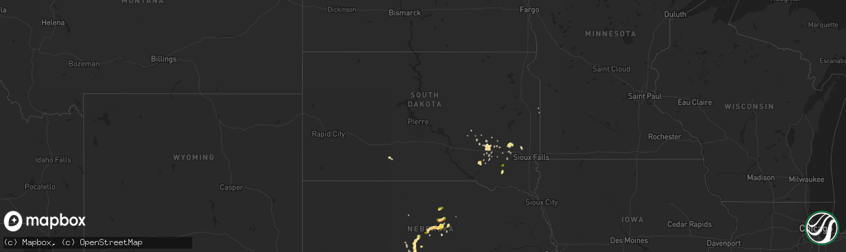 Hail map in South Dakota on April 24, 2015