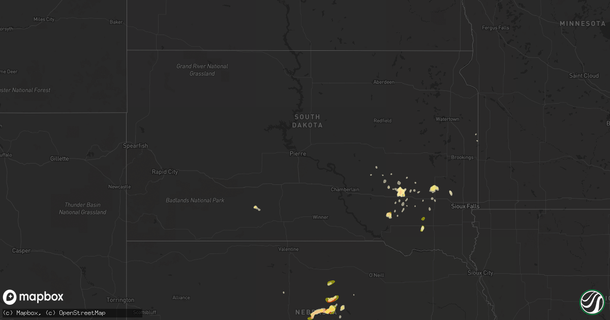 Hail map in South Dakota on April 24, 2015