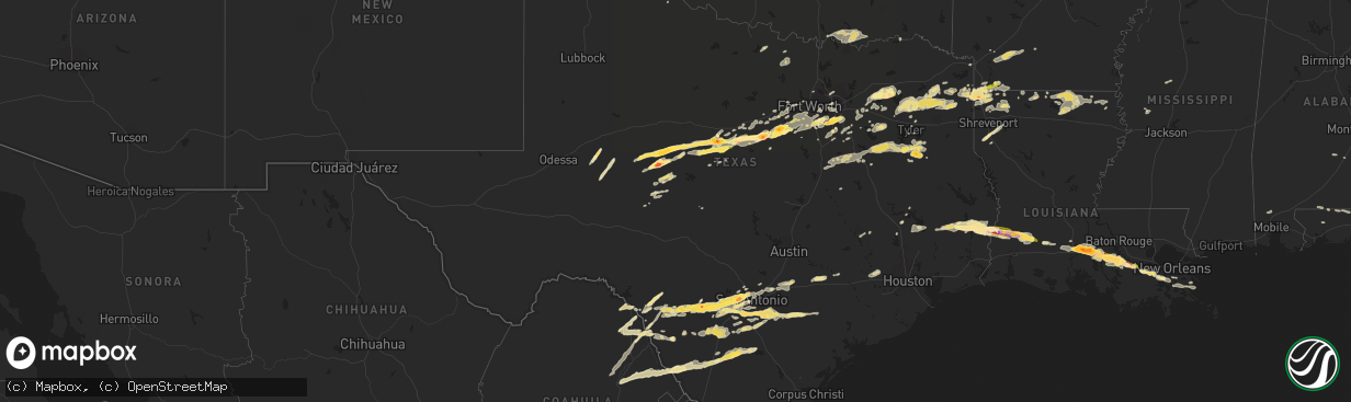 Hail map in Texas on April 24, 2015