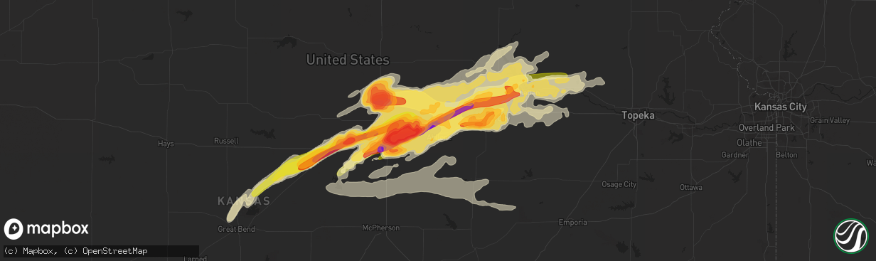 Hail map in Abilene, KS on April 24, 2016