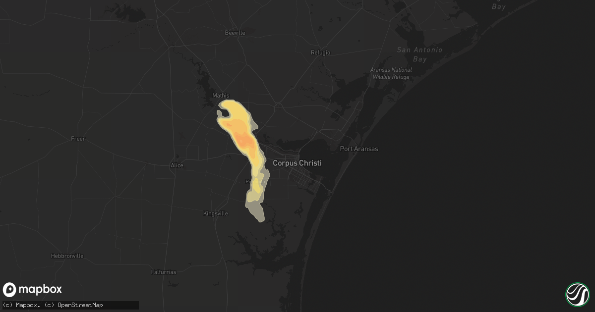 Hail map in Corpus Christi, TX on April 24, 2016
