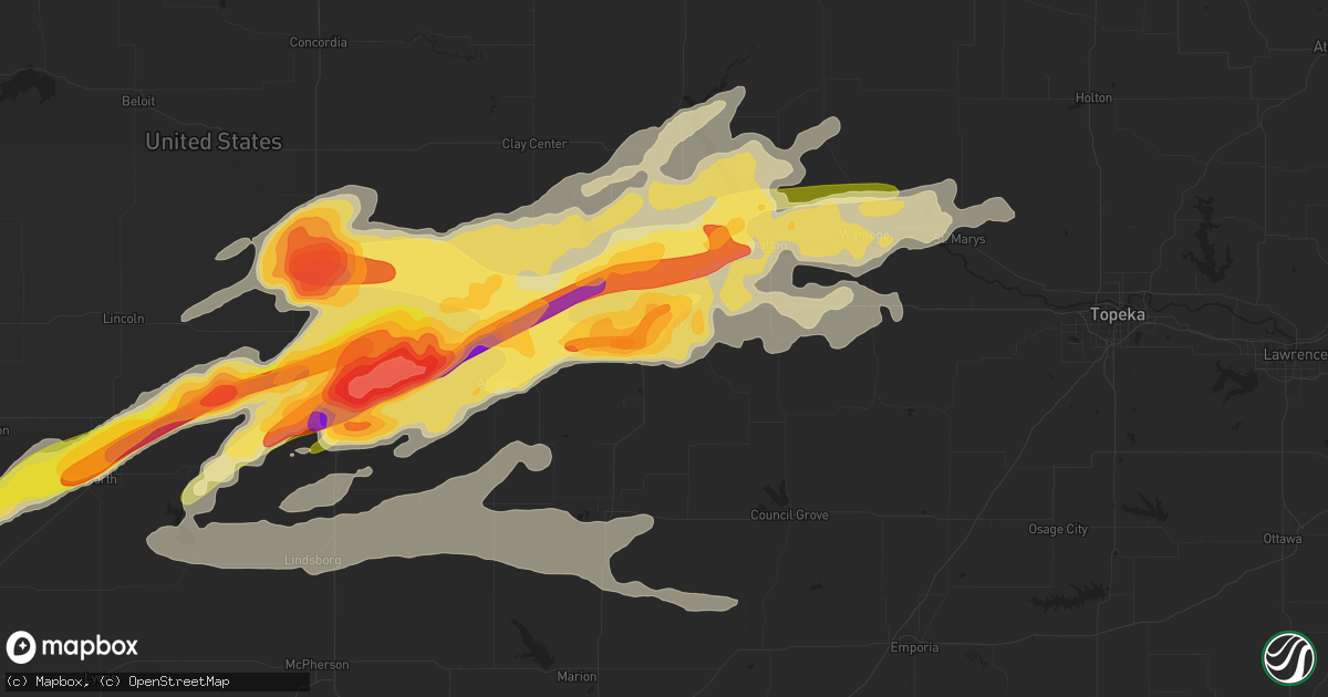 Hail map in Junction City, KS on April 24, 2016