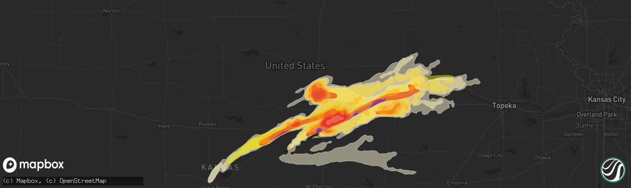 Hail map in Minneapolis, KS on April 24, 2016