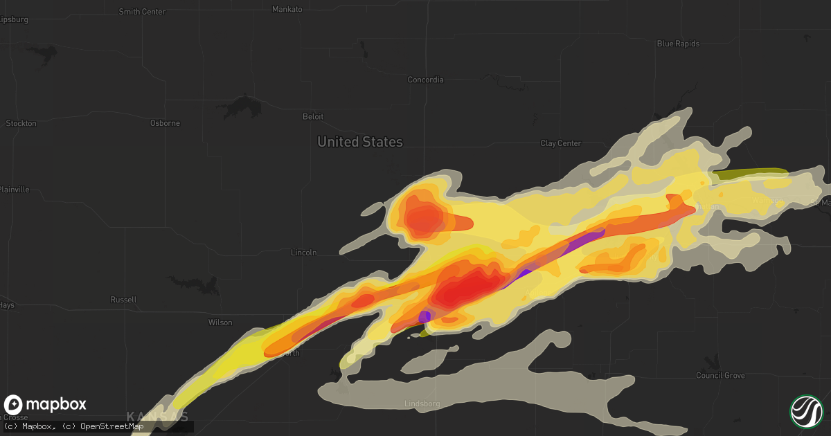 Hail map in Minneapolis, KS on April 24, 2016