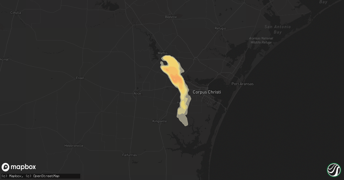 Hail map in Robstown, TX on April 24, 2016