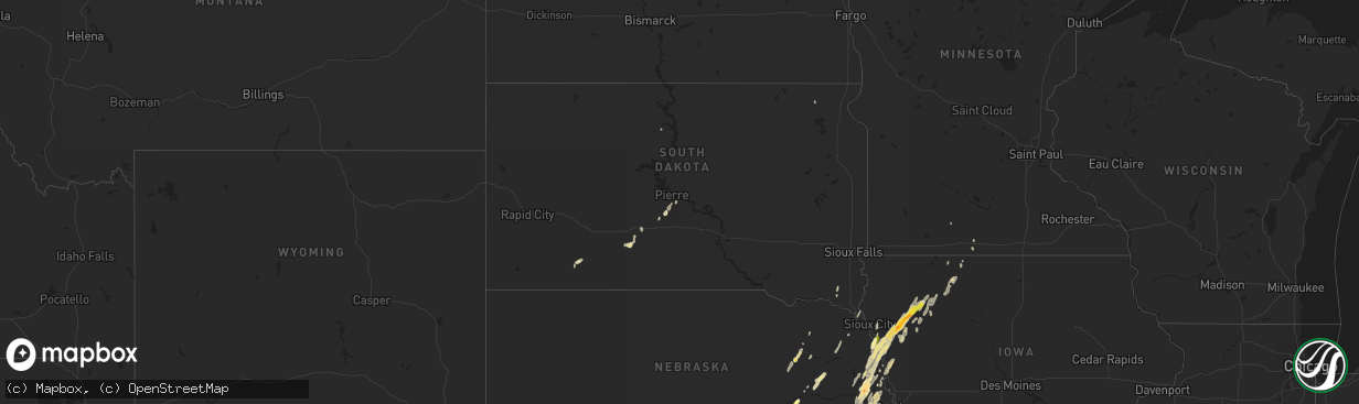 Hail map in South Dakota on April 24, 2016