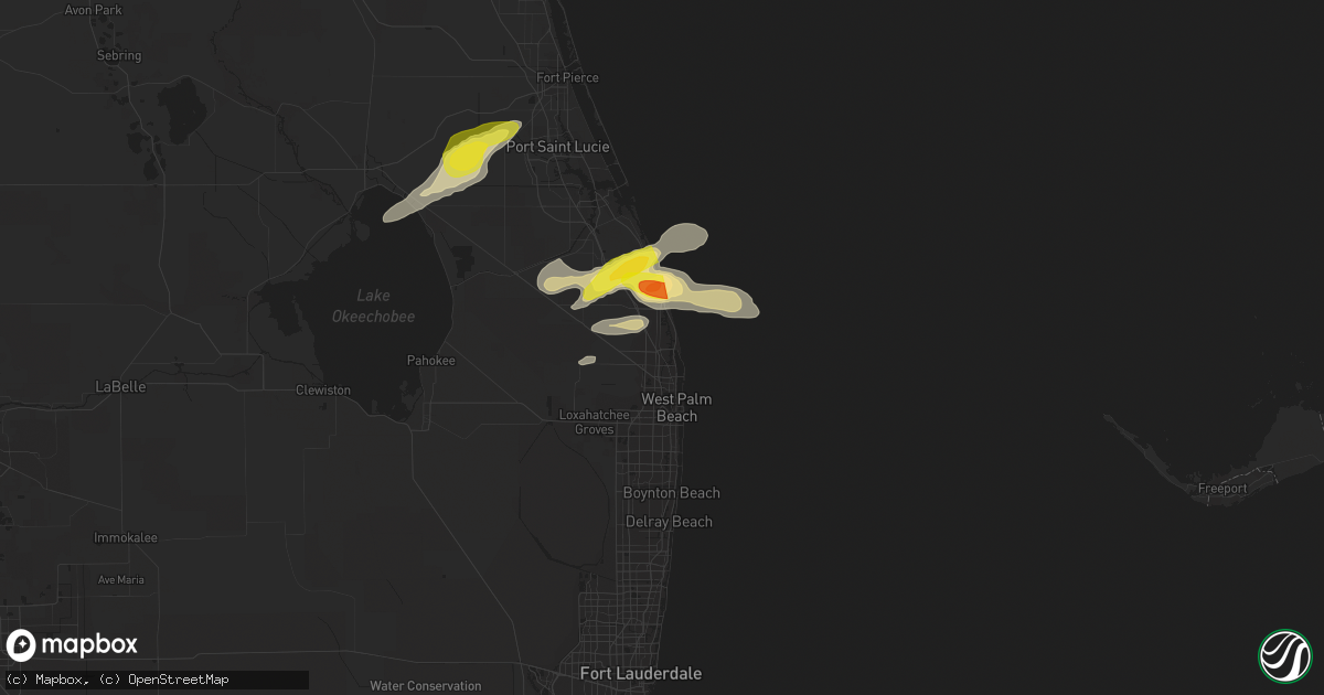Hail map in Palm Beach Gardens, FL on April 24, 2018