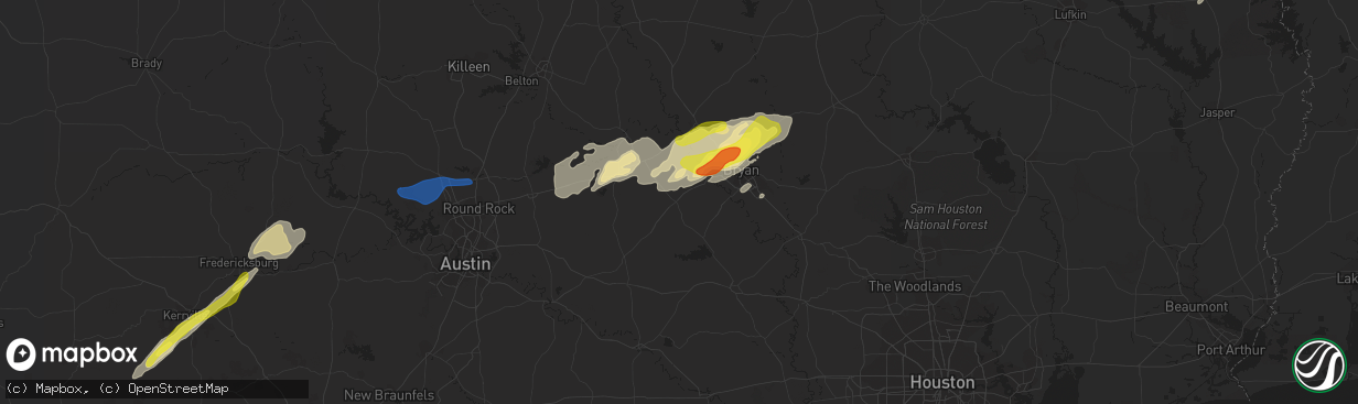 Hail map in Caldwell, TX on April 24, 2019