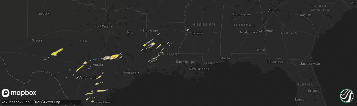 Hail map in Louisiana on April 24, 2019