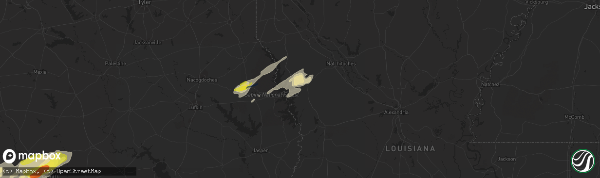 Hail map in Many, LA on April 24, 2019