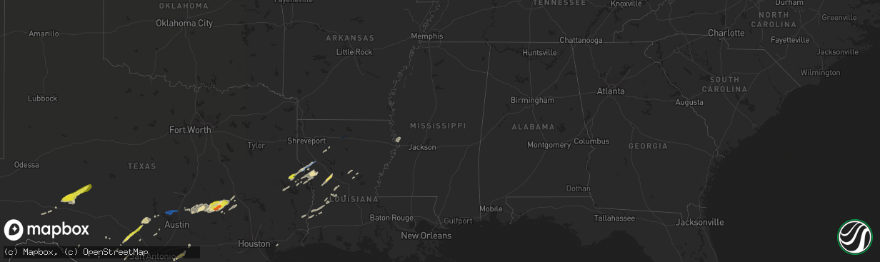 Hail map in Mississippi on April 24, 2019